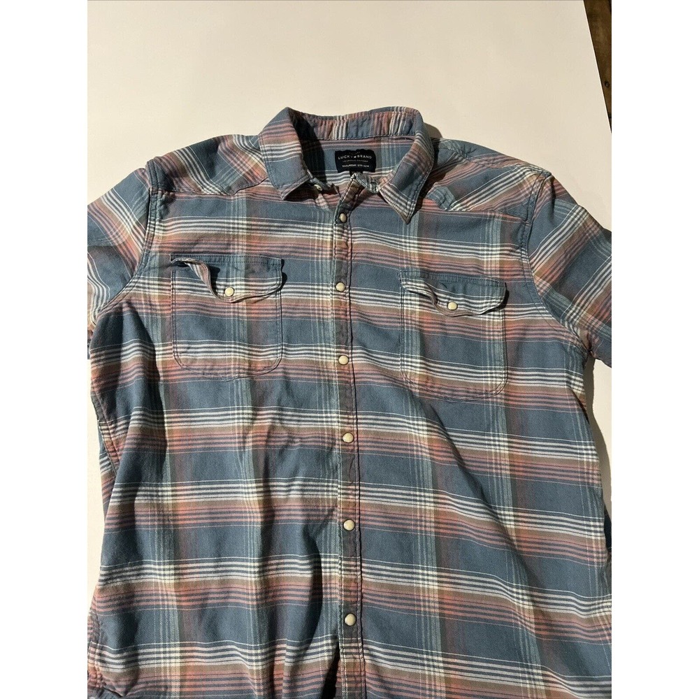 Lucky Brand Mens Western Button Short Sleeve Saturday Stretch Plaid Shirt XL